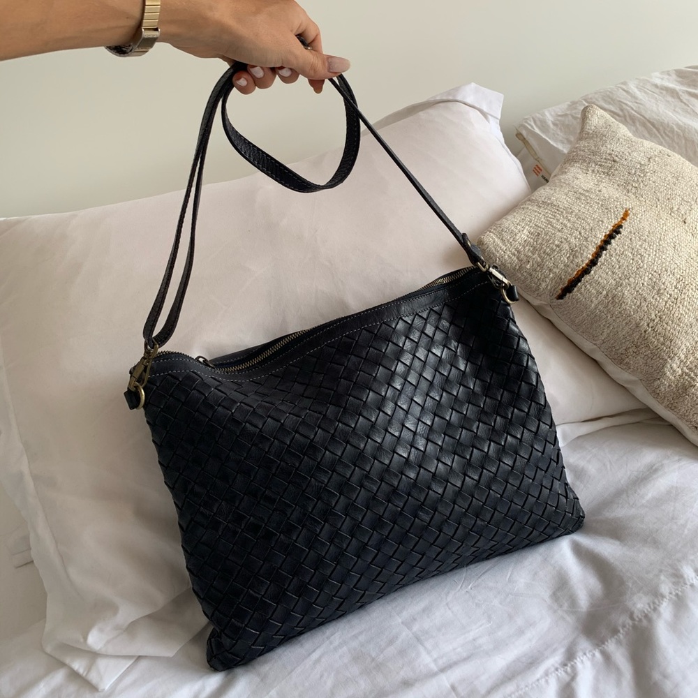 Blue Leather Intrecciato Bag